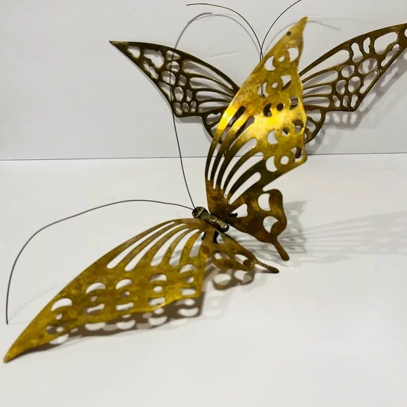 Vintage 1970’s Midcentury Modern Brass Set of 3 Large Butterflies Wall Decor